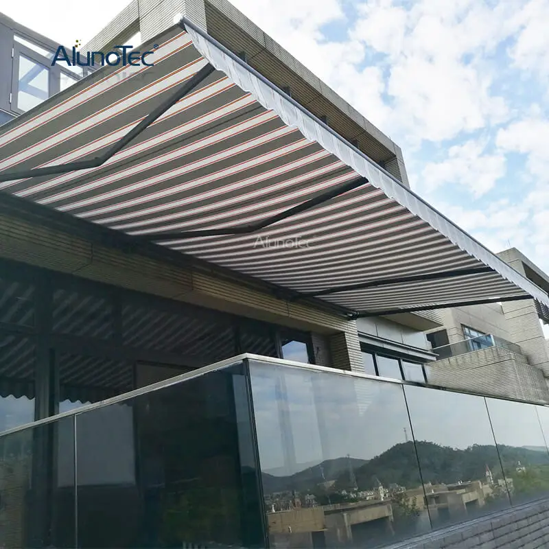 AlunoTec Customized Retractable Pergola Vertical Awning Motorized Folding Arm Awning Cassette