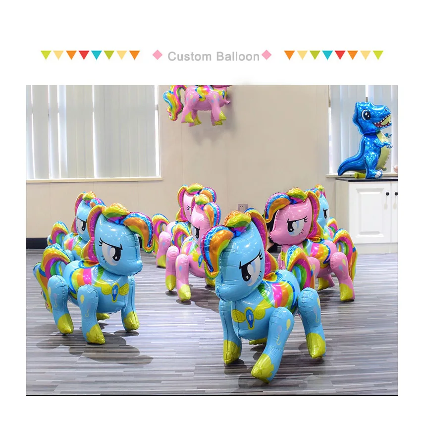 Wholesale Inflatable 3D Unicorn Balloons Shape Inflatable Custom OEM Party Globos Stand Unicorn Horse Aluminum Foil Balloons