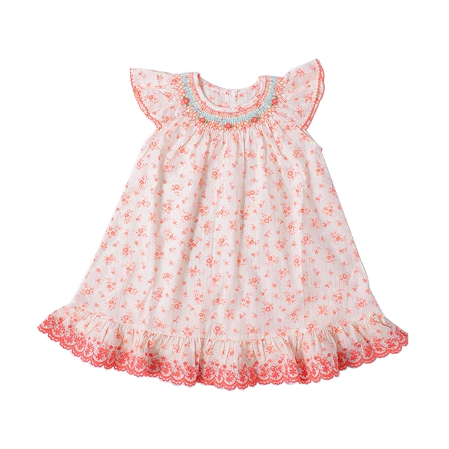 Baby Dress Girl Dress Summer Kid Clothes Smocked Embroidery Flare Sleeve Princess Skirt Children Short Floral Big Size Straight