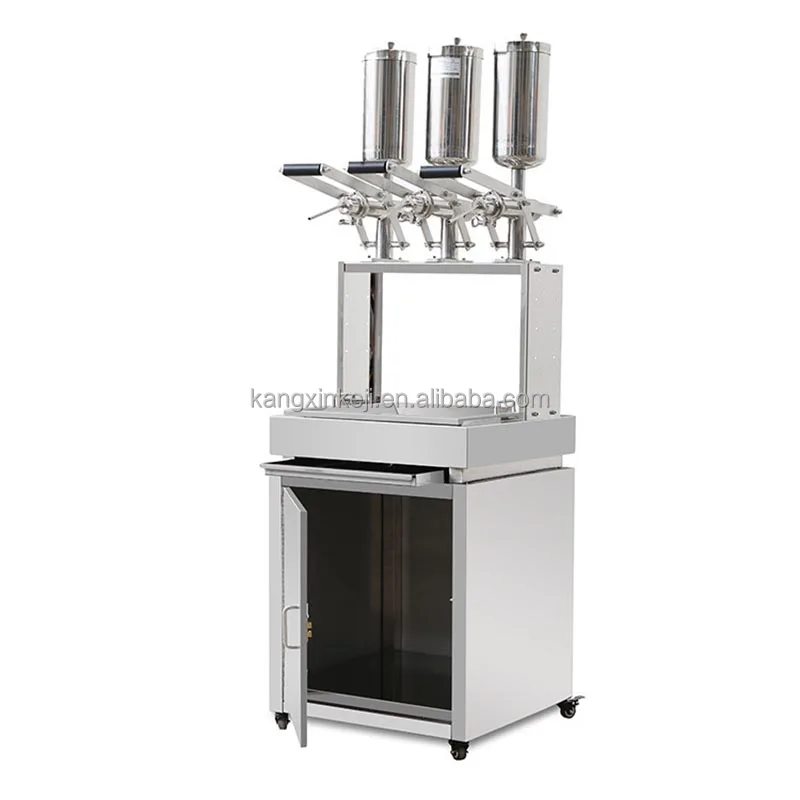 Small Manual Model Puff Peanut Butter Ice Cream Filling Machine 5L*3Pcs Paste Jam Chocolate Mould Cake Bread Donut Filler