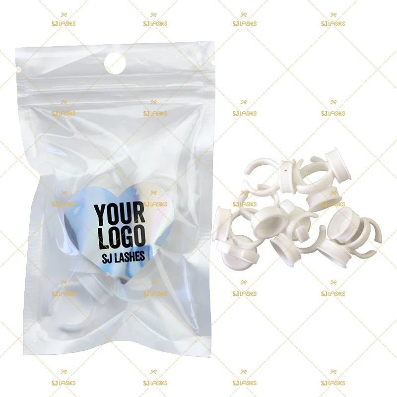 Private Label Disposable Plastics Eyelash Extensions with White Blue Pink Gold Glue Ring Quality Eyelash Glue Holder