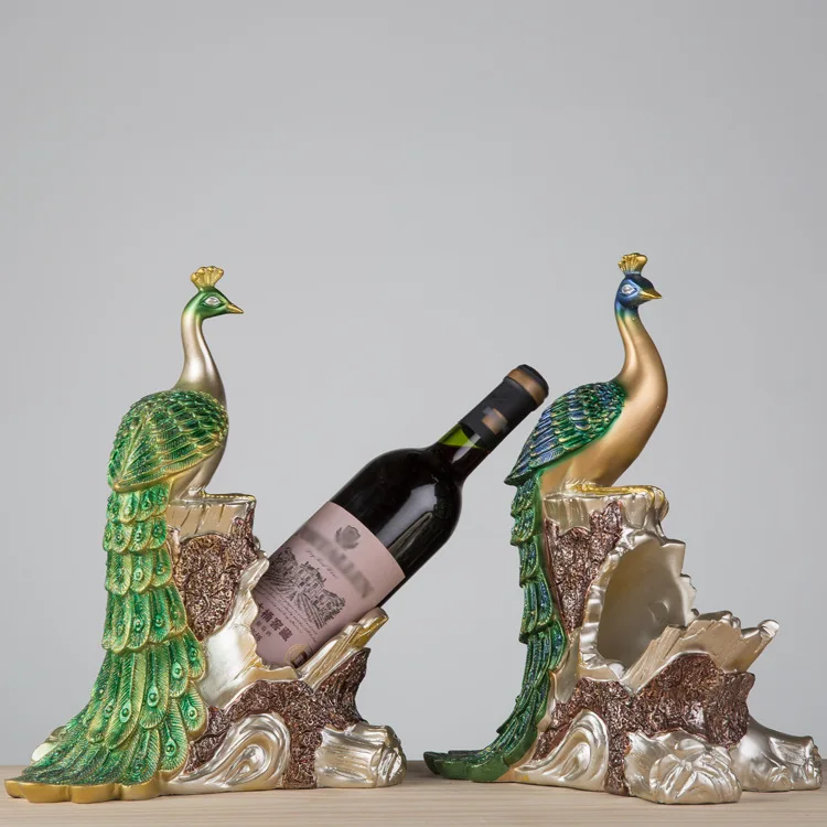 2023 Wine Rack Modern Office Living Room Decoration Resin Weinhalter Wedding Gift Elegant Peacock Wine Bottle Holder Decorative