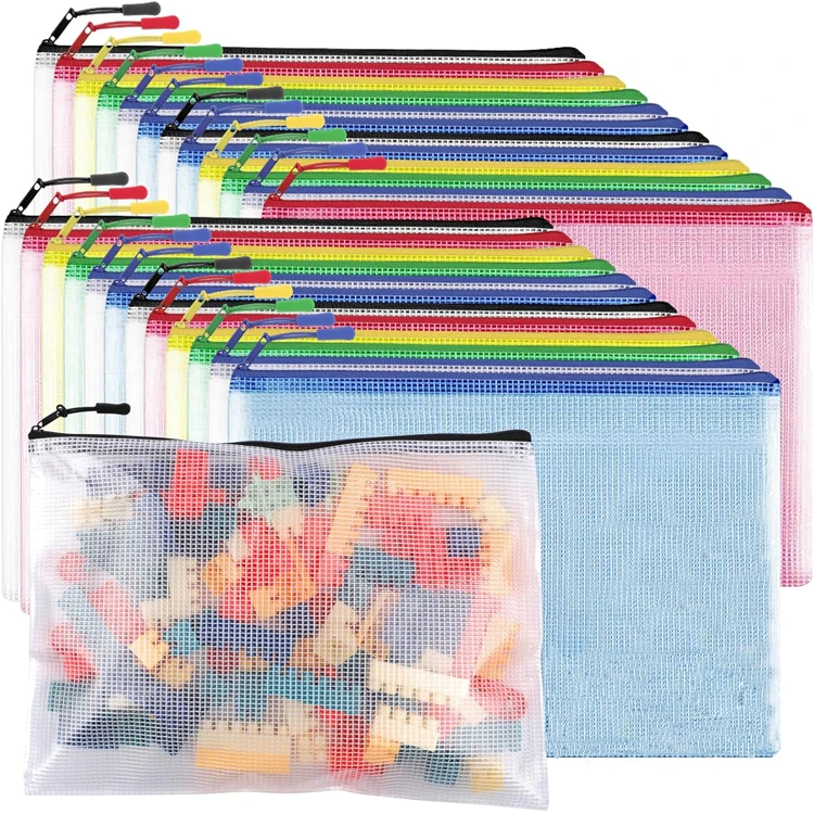 Portable Makeup Bag Stationary Mesh Pouch Bags With Zipper File  Mesh Zipper Pouch Document Storage  Puzzle Bag