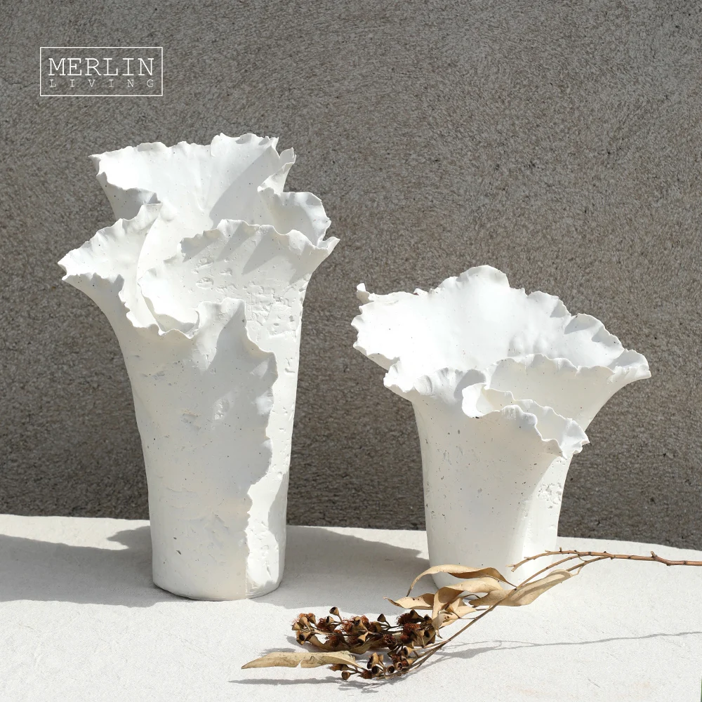 Merlin Living Handmade Artstone Vintage Big Vase For Home Decor Color Vase Rustic ceramic porcelain vases Ceramic Factory Custom