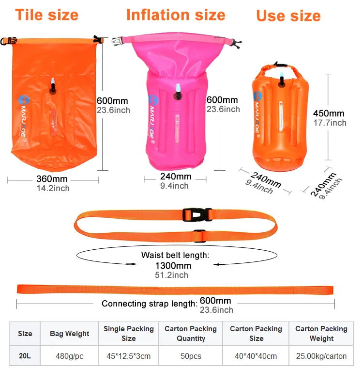 Inflatable Safety Float Adjustable Waist Belt Drybag Swim Buoy bagTriathletes Open Water Swimming Safe For Training Kayaking