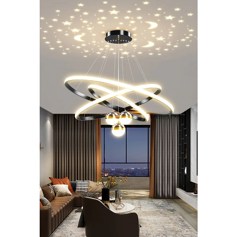 Black Golden Chandelier Bedroom Living Room Kitchen Home Hanging Lighting Nordic Fashion Circular Lamp