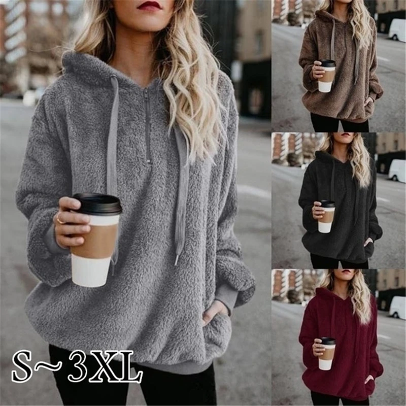 
Rummandy Women Winter Warm Plush Hooded Loose Casual Jacket Pullovers for wholesale 