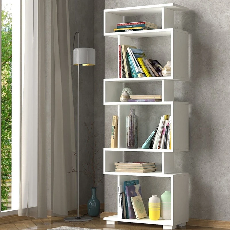 6 Tiers wooden library block Book Shelves indoor Bookcase Books Organization storage Display Rack for home office decoration
