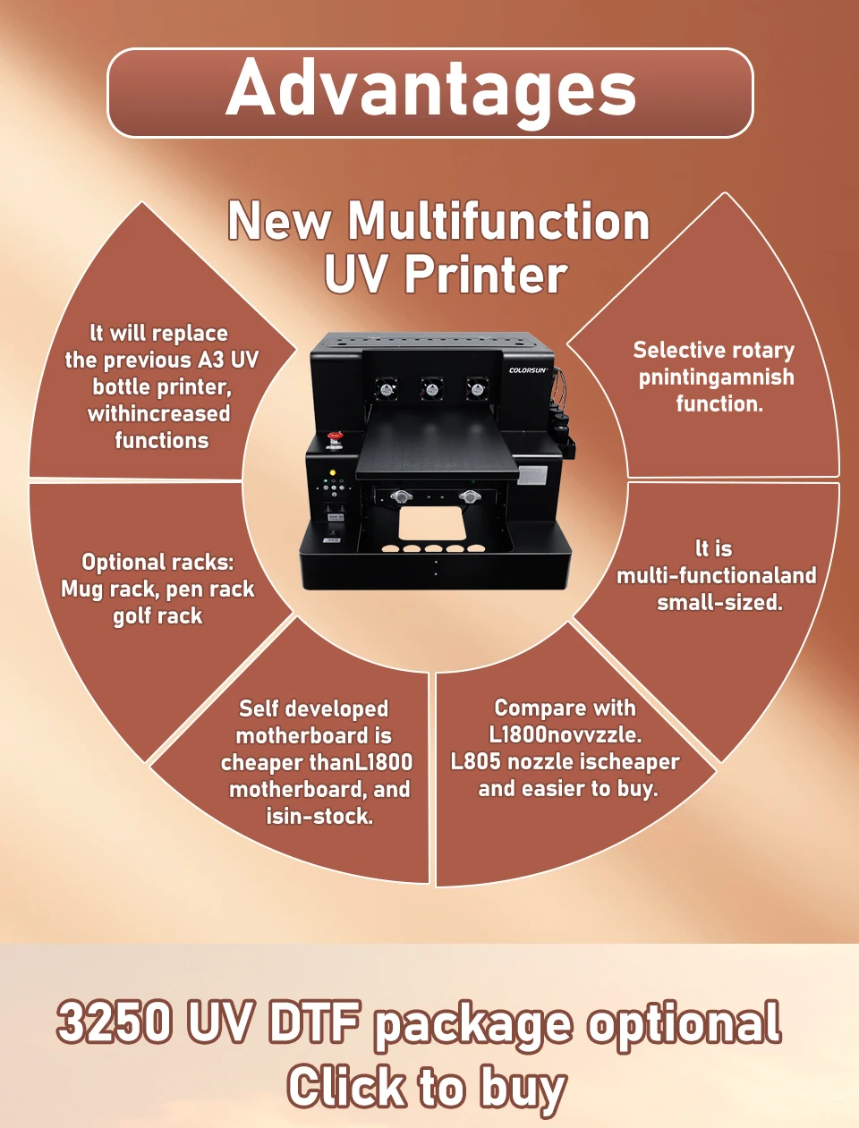 Colorsun UV DTF printer for making stickers a3 3250 UV varnish printer laminating machine A B film  full package