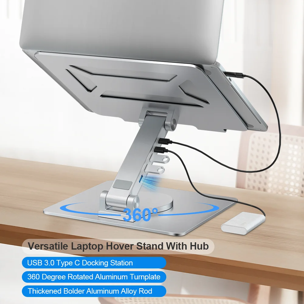 foldable aluminum portable laptop stand usb hub adjustable laptop notebook stand with 360 rotating base for stand hub macbook
