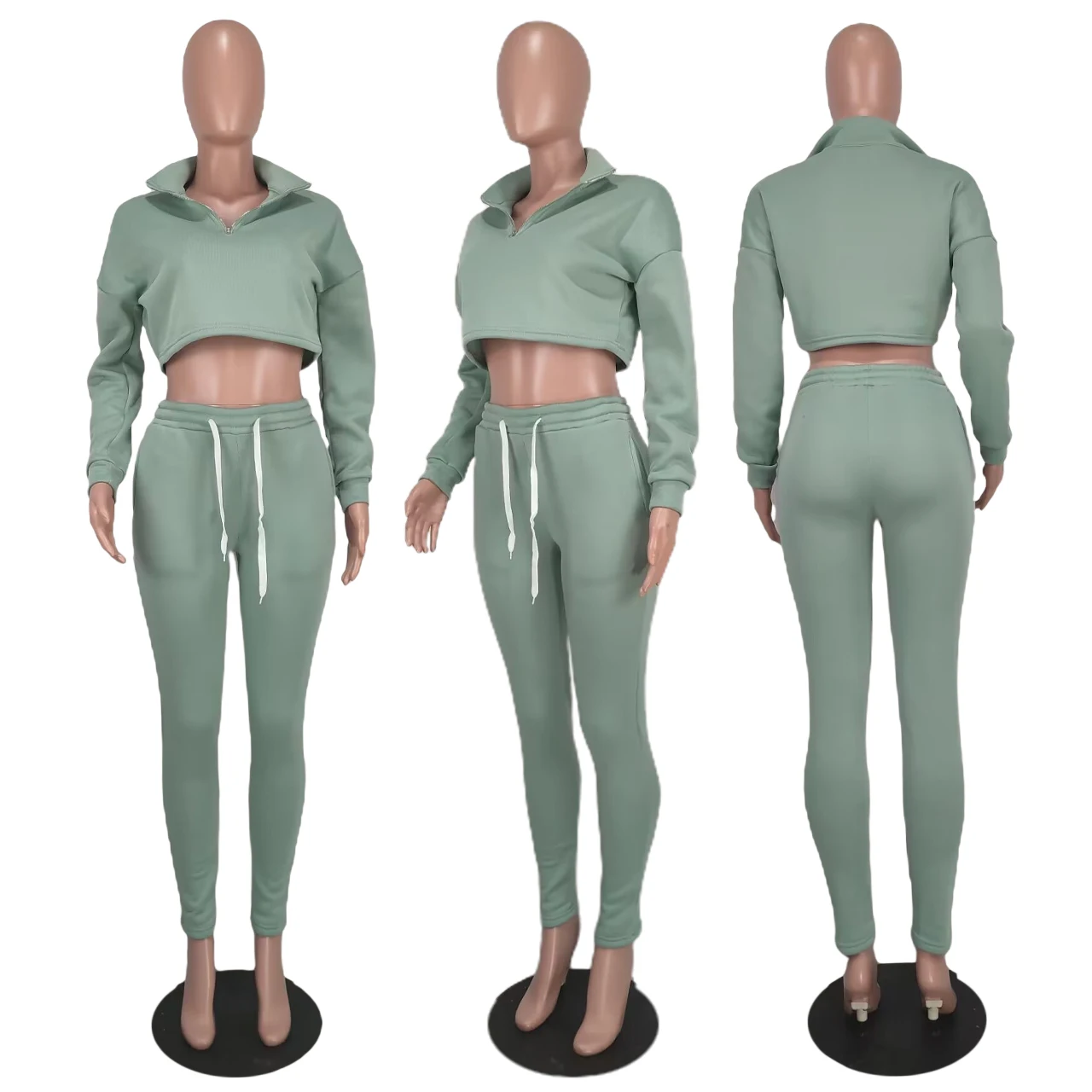 Fall winter wholesale bulk crop tops sweat suits tech fleece tracksuits for women