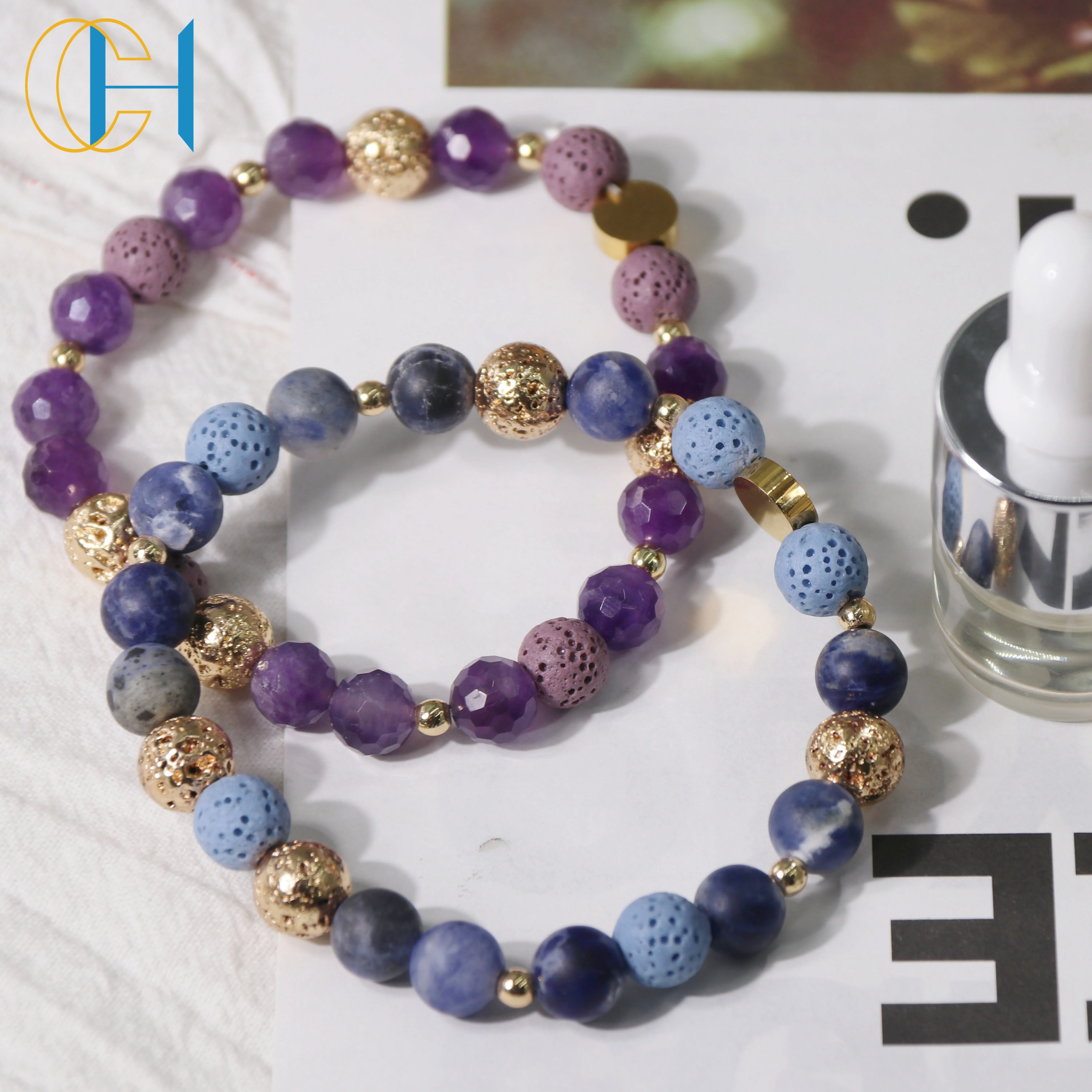 C&H OEM Rose Quartz Amethyst Essential Fragrance Oil Massage Oil Bracelet