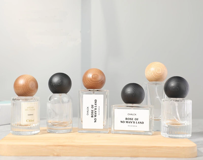 Customized label 30ml 50ml transparent color ball shape lid new man woman designer perfumes bottle