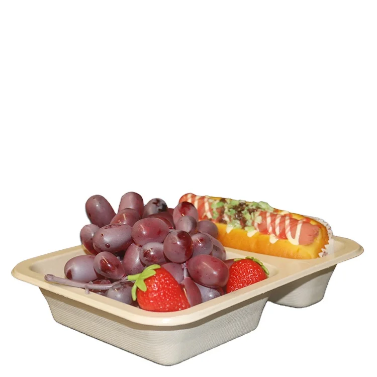 Compostable Leakproof 3 Compartment Sugarcane Lunch Trays Product Biodegradable Bagasse Food Tray