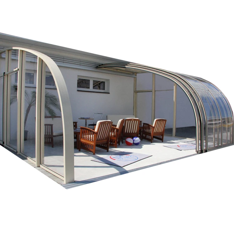 Telescopic Curved roof sunroom new style glass house winter garden for sale balcony aluminium alloy frame with glass sheets