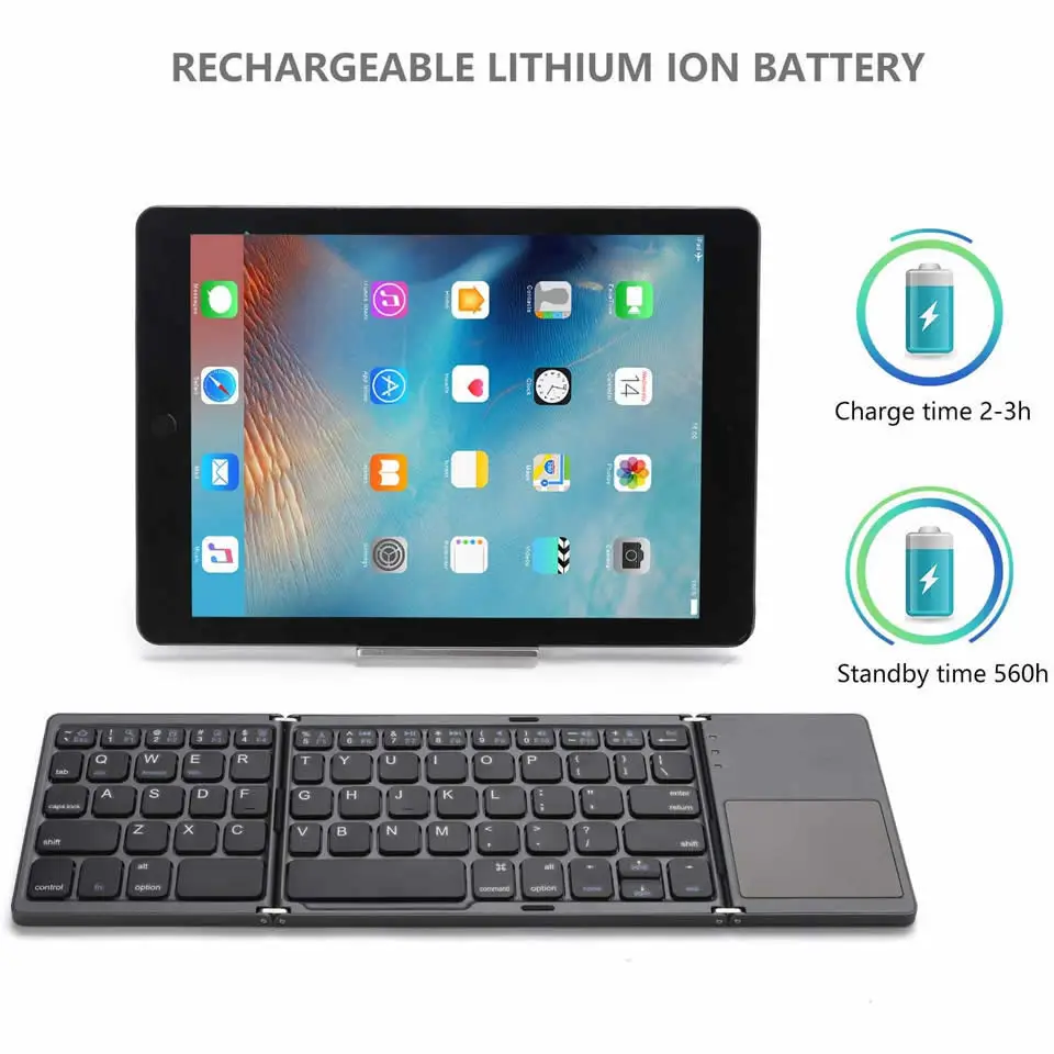2022 New Portable Mini Three Folding Bluetooth Keyboard Wireless Foldable Touchpad Keypad for IOS Android Windows ipad Tablet