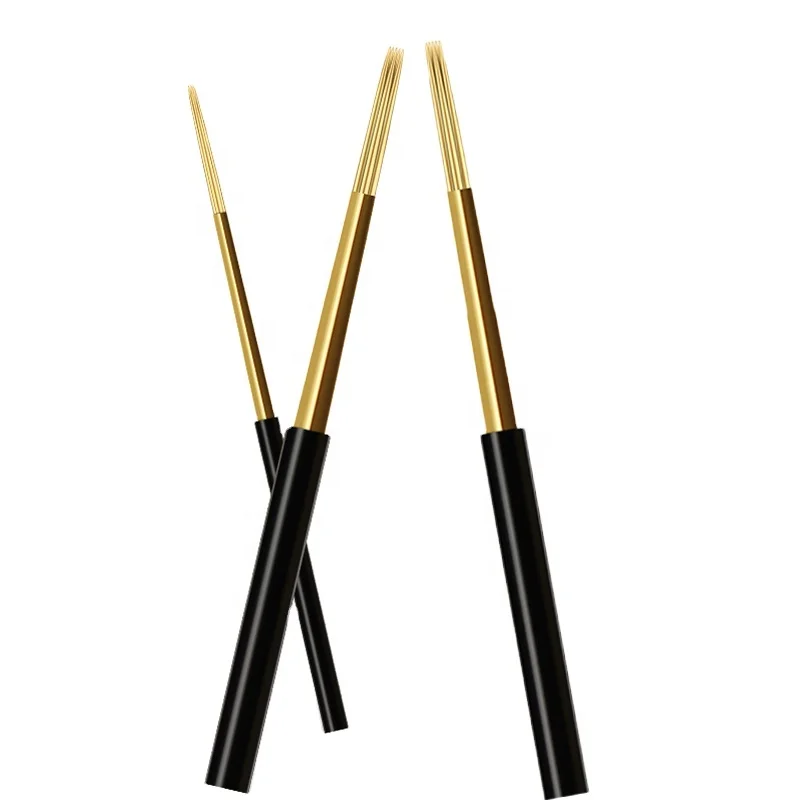 Semi Permanent Makeup Blade Shading Round 3R/ 5R Antimicrobial Gold Coating Fog Eyebrow Microblading Embroidery Tattoo Needles