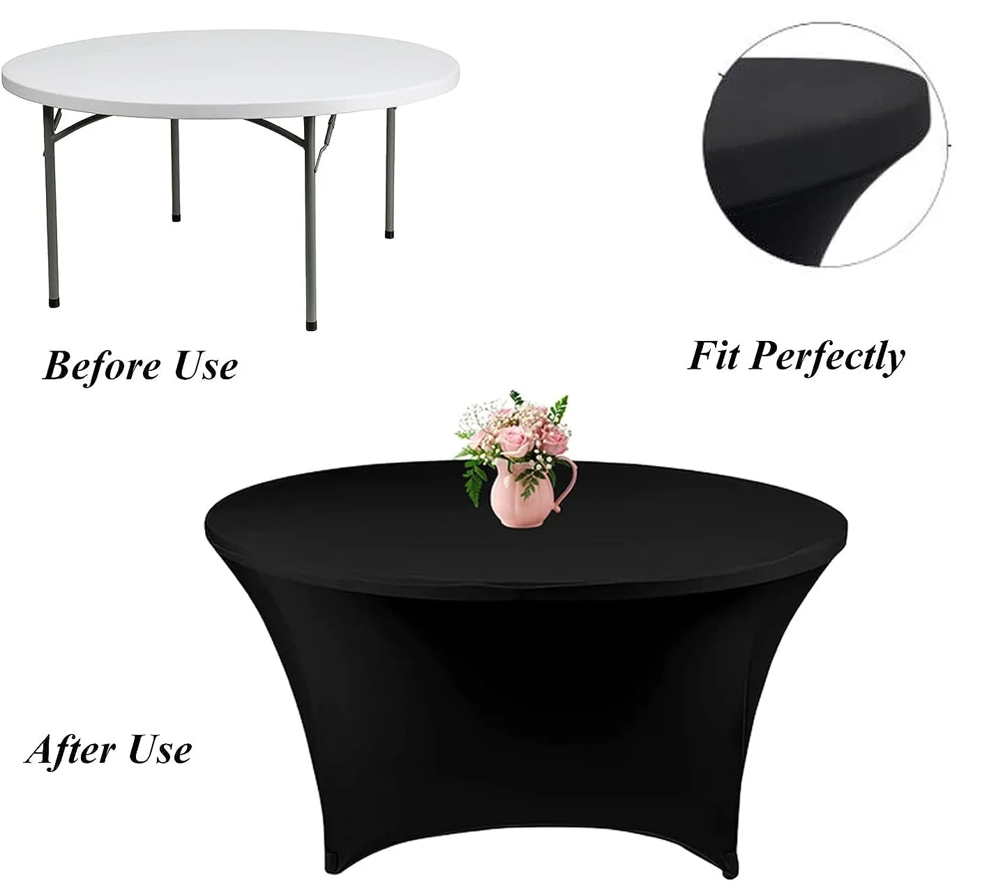 36 48 60 72 Inch Banquet Tablecloth Black Round Stretch Spandex Tablecover