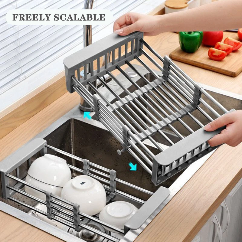 Stainless Steel Sink Strainer Wash fruits and vegetables Drain basket Telescopic Drain Basket Expandable Dish Drying Rack