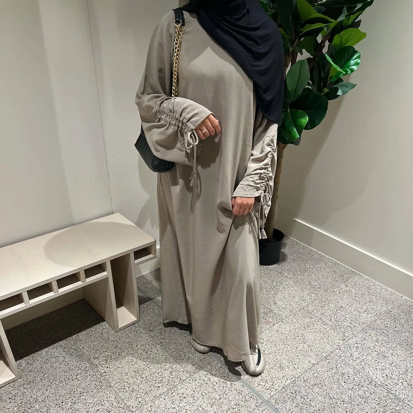 2024 Amazon Dubai Spring And Summer Party Cuff Lace-up Dress Solid Color Long Dresses Women Muslim Women Dress
