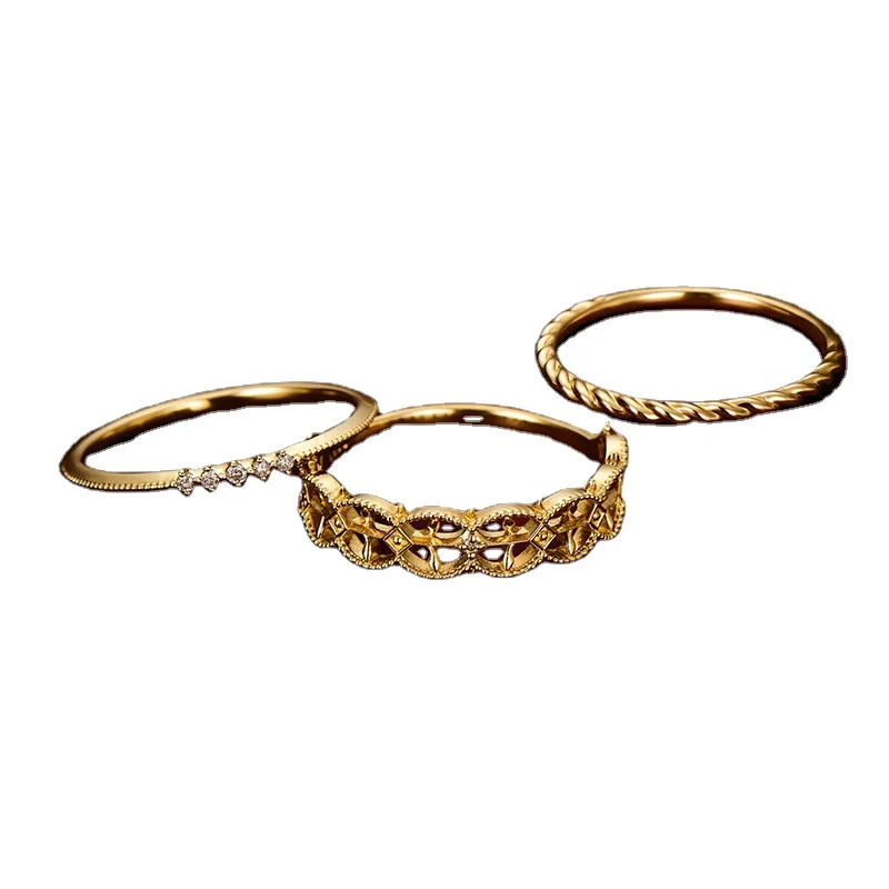 9K Solid Gold Topaz Three Piece Wedding Ring set