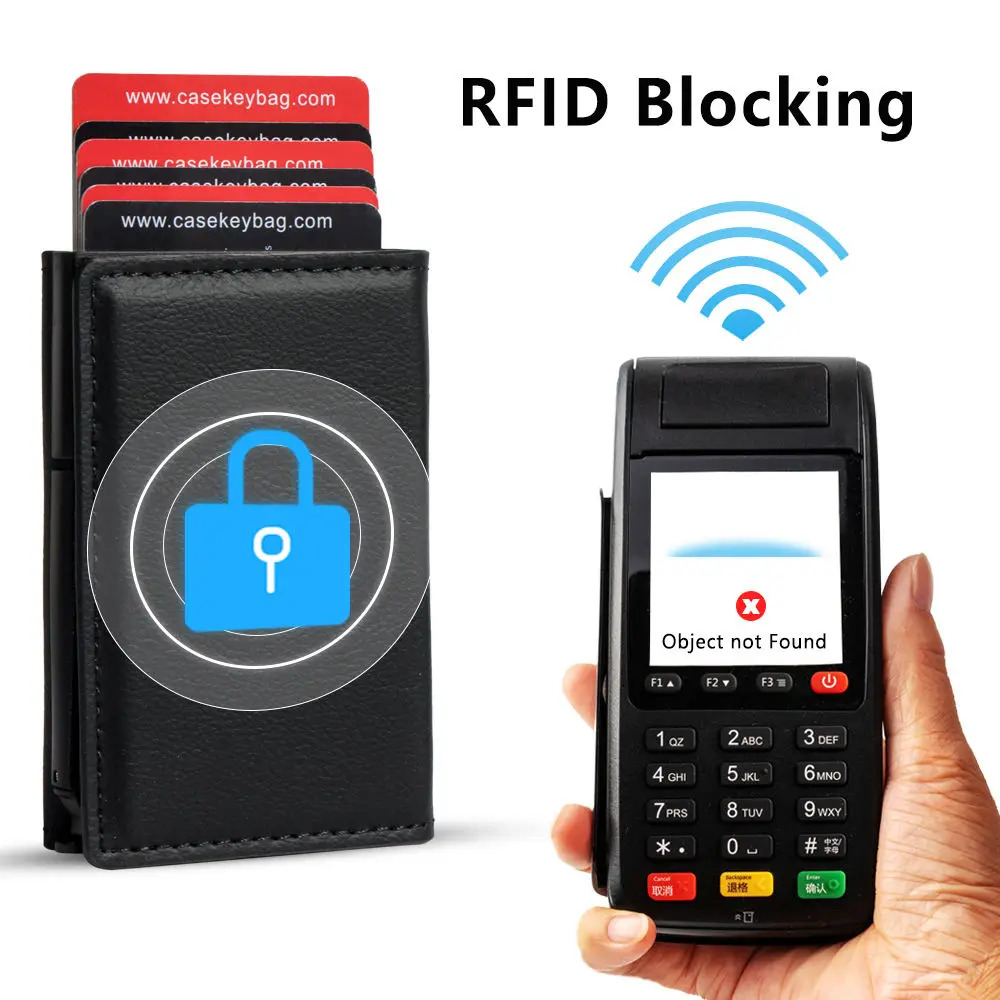 Custom Logo Minimalist Pop Out Business Credit Card Holder Dompet Kulit Rfid Safe Trifold Leather Wallet with Magnetic Closure