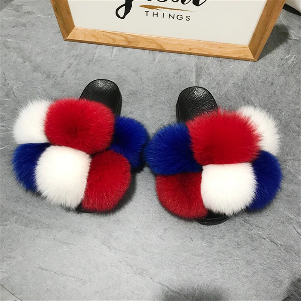 
Wholesale Girl Luxury Fluffy Fur Slippers Ladies Furry Fur Women Amazing Plush Fur Slides 