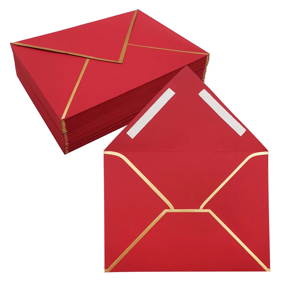 Custom Luxury High Quality Gold Foil A7 Red Wedding Invitation Envelopes for Greeting Gifts Cards