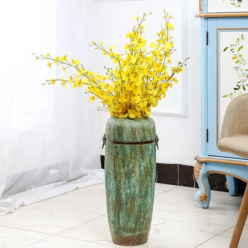 Sale New Design Tall Floor Green Glazed Colorful Big Jar Large Ceramic Long Flower Vases For Home Decoration
