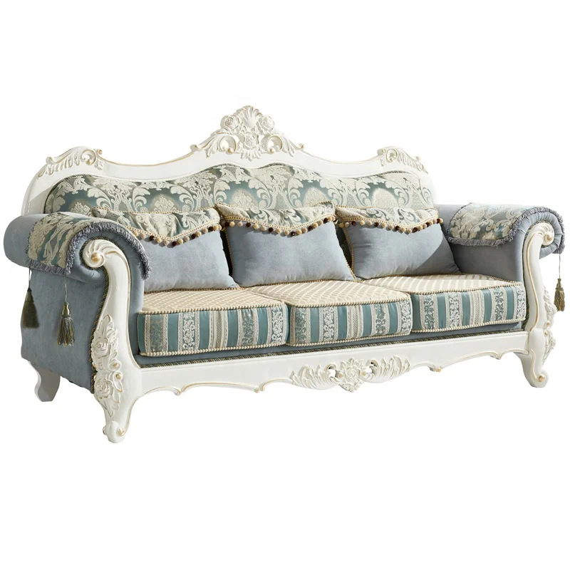 cheap price European style living room furniture solid wood fabric sofa set