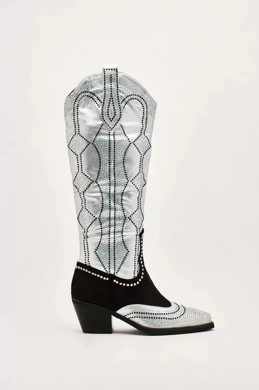 Women Crystal Boots Knee High Strange Style Knee High Boots For Women Pointed Toe Slip On Womens R iding Boots 44