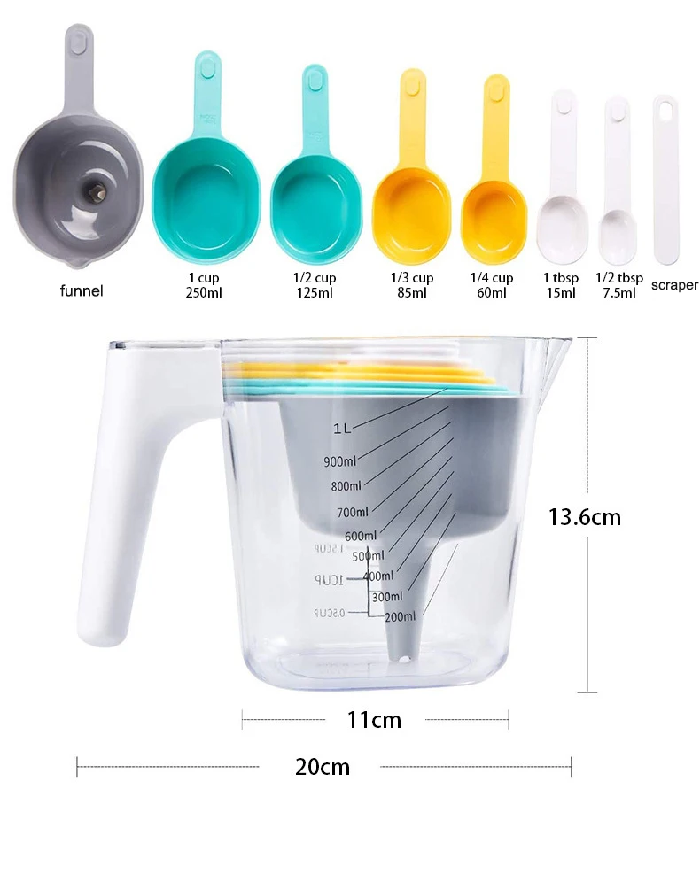 9 шт. кухонный многоцветный прибор для выпечки пищевого класса ложка-воронка пластиковая мерная ложка для жидкого порошка Набор чашек