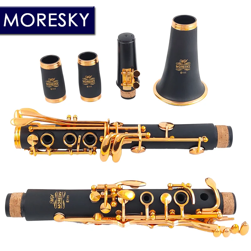 MORESKY Bb кларнет золотой лак 17 клавиш Sib Klarnet Black Clarinete E111