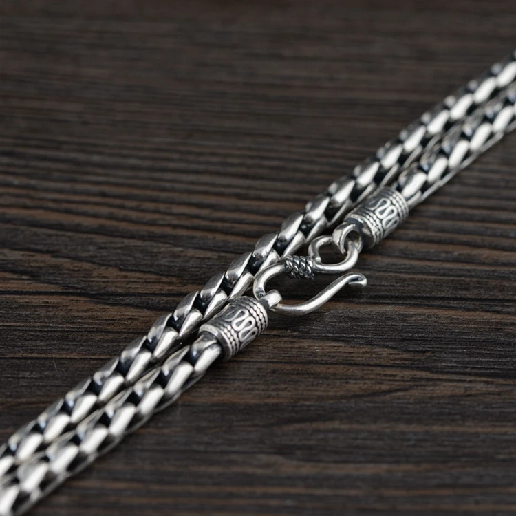 Authentic whip chain hip hop S925 Sterling Silver Chain Jewelry Vintage Thai Silver 5mm Silver Necklace for men