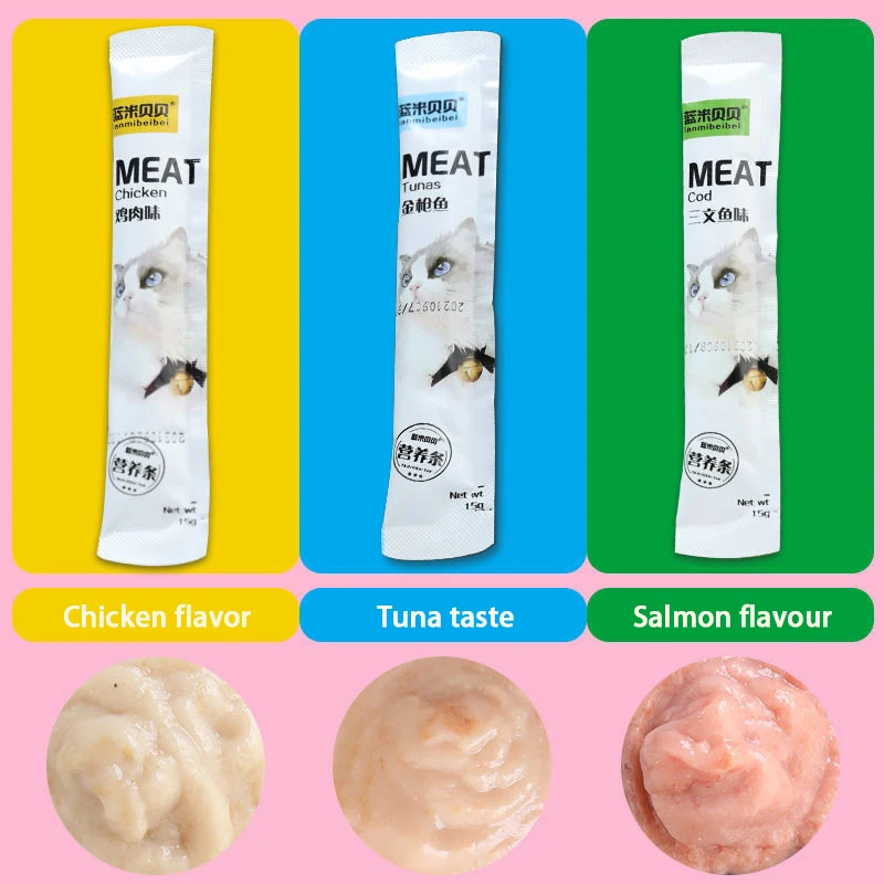 Хит продаж, оптовая продажа, 15 г, еда для кошек, лосося, тунца, курицы