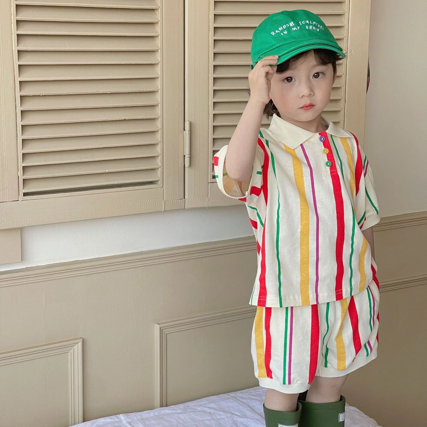 Children Boys Striped Polo Shirt And Cotton Shorts Summer Set Girl Brief Soft Breathable tee Dress For Baby Loose Dresses