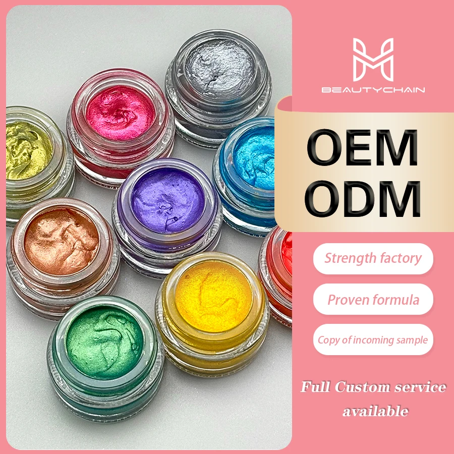 MLM Custom Makeup highlighter cosmetic private label body shimmer custom logo glitter gel glowing cream eyeshadow