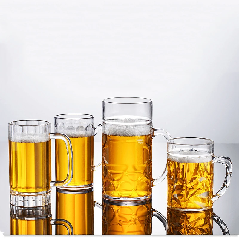 Bar KTV Anti-Drop With Handle Thick Striped Plastic Transparent 470ml PC Acrylic Beer Mug