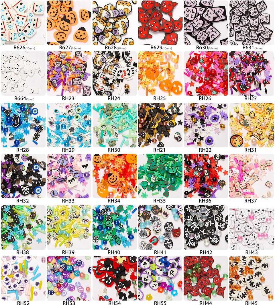 EYL 6grids Box Halloween Polymer Clay fimo silces sprinkles Nail Polish Gel nail sequins for DIY nail art decoration