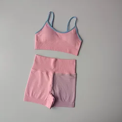 Fashion Custom Logo Seamless High Support Workout Yoga Sets Women Gym Sports Bra Spandex Leggings Set