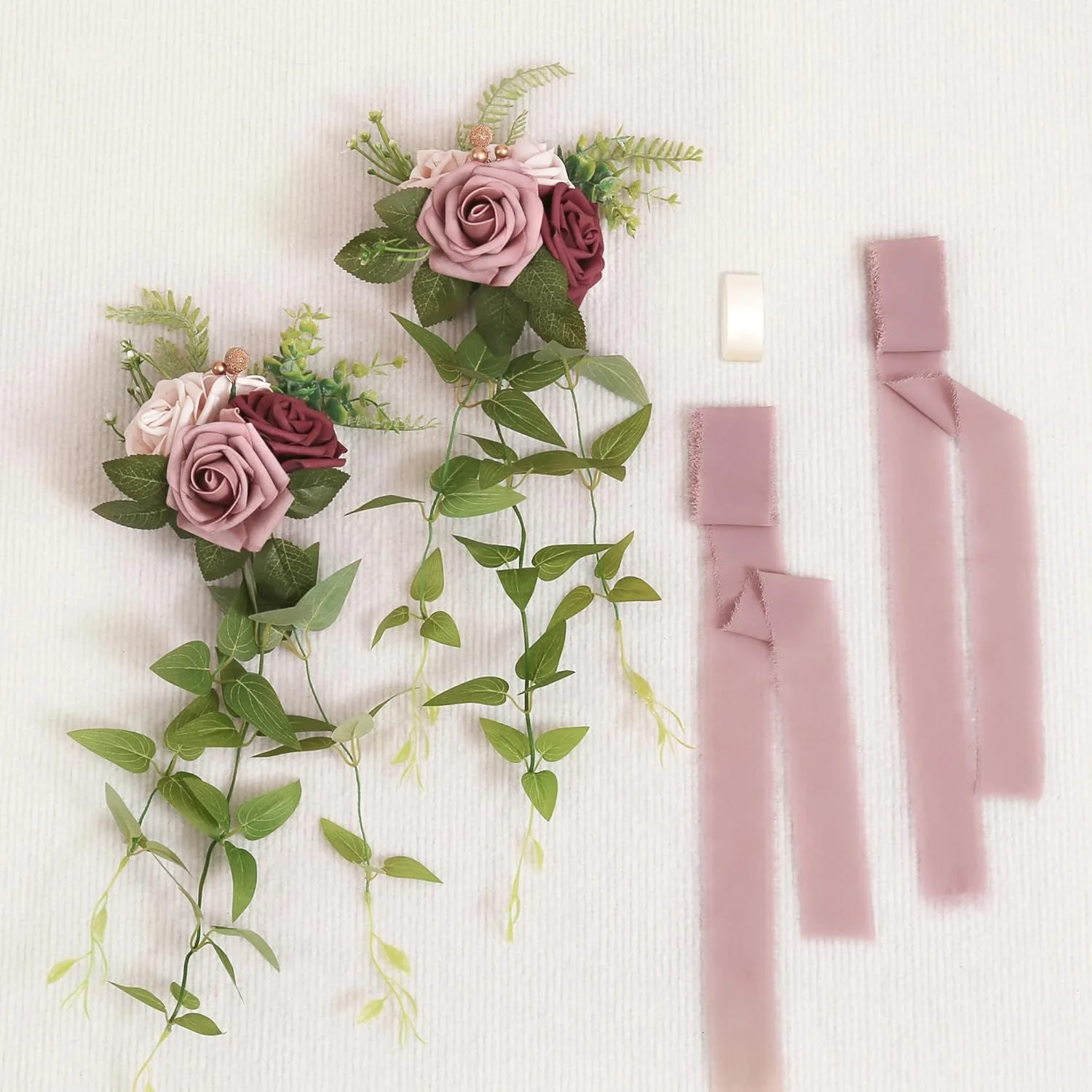 Doris Home Wedding Aisle Decorations Mauve Pew Flowers Wedding Ceremony Party Chair Decor Artificial Flowers Eucalyptus Ribbons