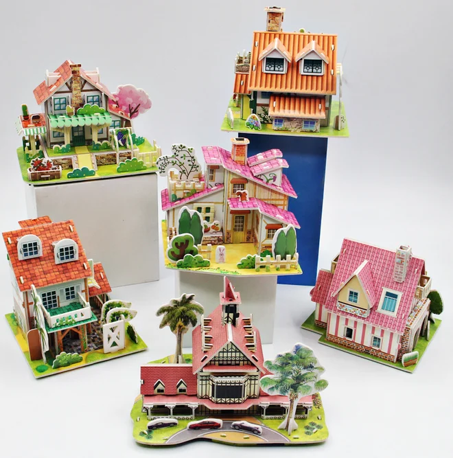 3D puzzle handmade house model paper puzzle toys for children