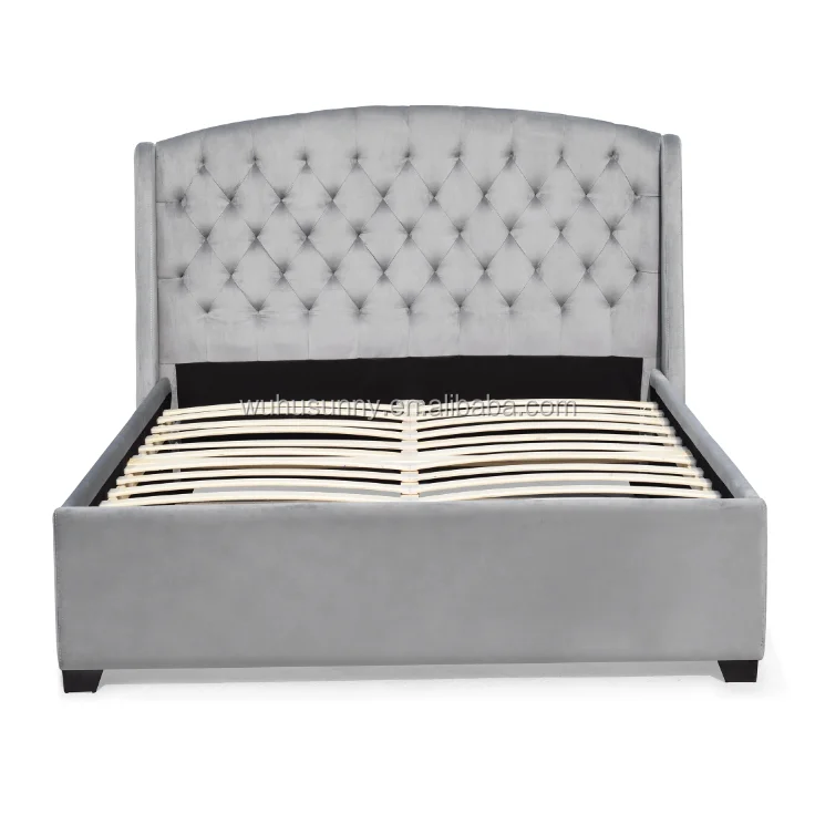 2022 Factory price wholesale queen size crush velvet fabric bed frame with headboard