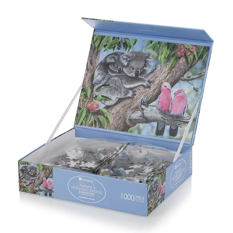Factory Custom Cardboard Gift Luxury Adult Game 1000 Pieces Jigsaw Puzzle In Book Shape Box