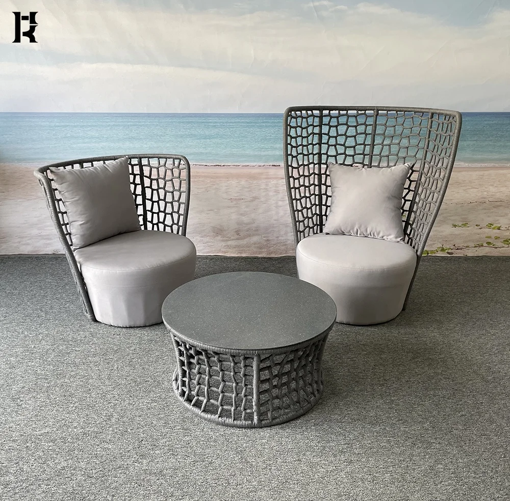 Foshan supplier Italian style high quality hilton hotel weaving rope sofa set garden fairy aluminum Rope Outdoor Sofa