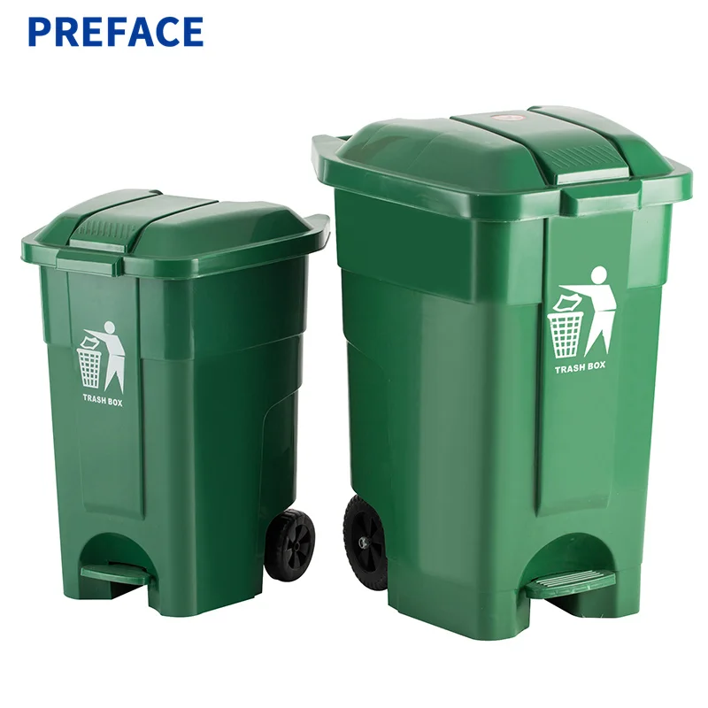 Preface Wholesale 120l 240l 360l 660l 1100l Outdoor Recycle Dustbin Euro Plastic Foot Pedal Waste Bin with On Wheels
