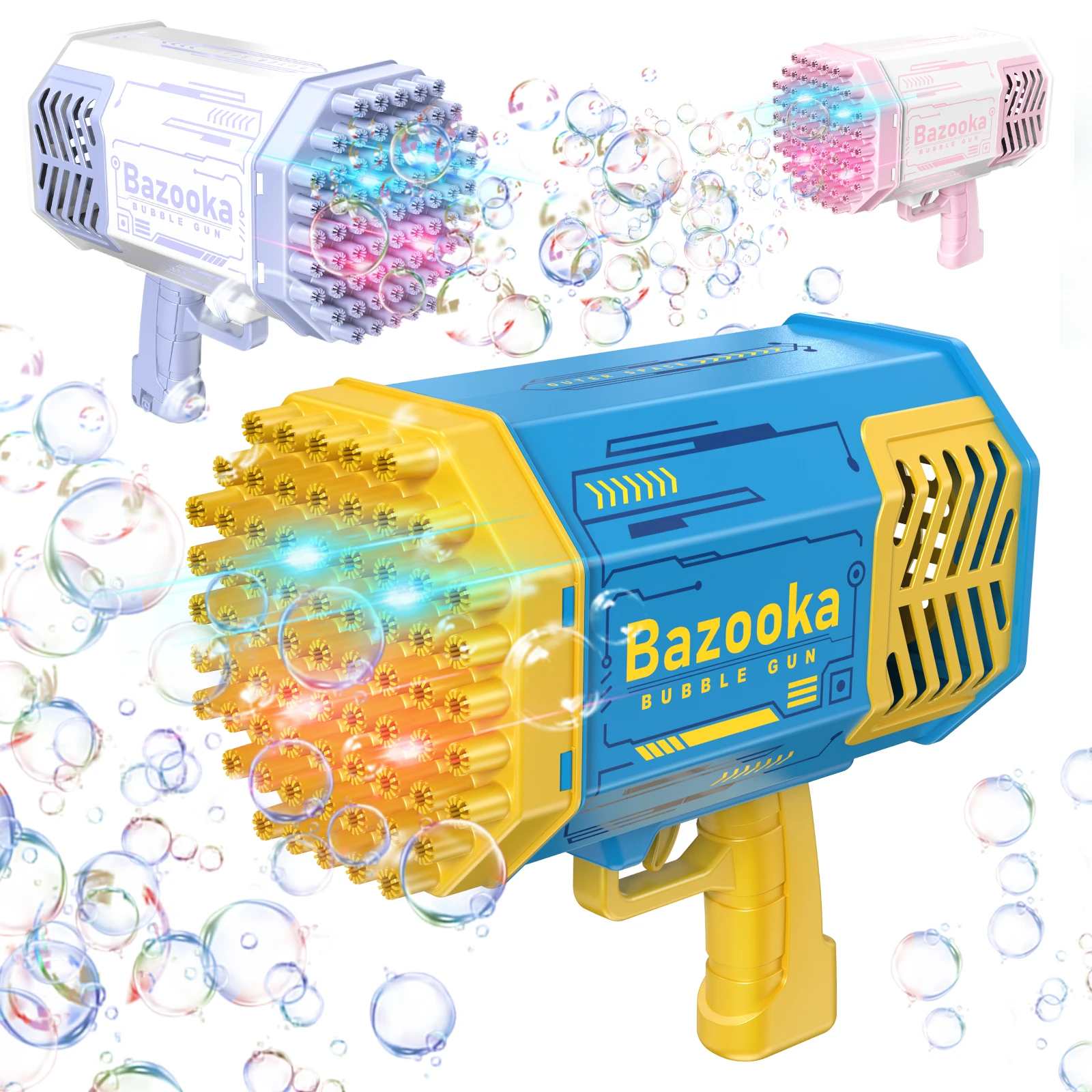 Outdoor Summer Toys  69 Holes Plastic Bazooka Bubble Gun Light up Bubble Toys Rechargeable Electric Bubbles Machine for Kids