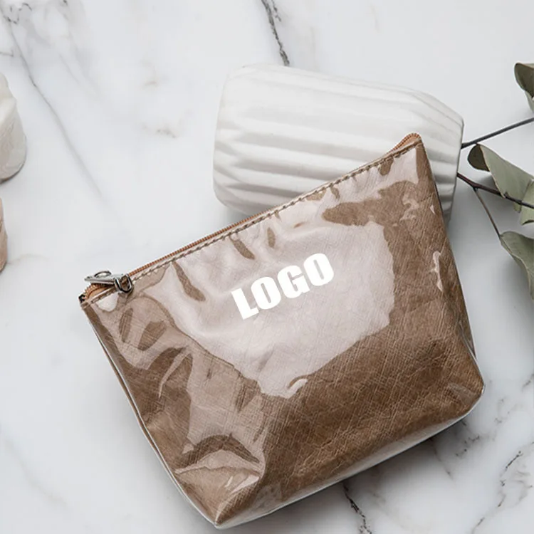 Hot selling recycle kraft paper cosmetic bag washable paper make up pouch sustainable tyvek toiletry bag