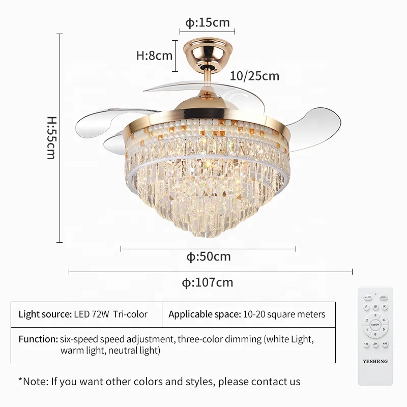 D004 crystal chandelier fan with 42inch with remote control ceiling fans with crystal chandeliers