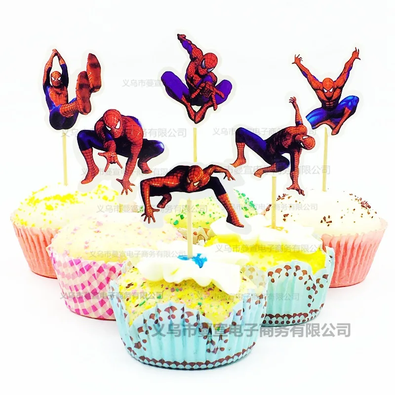 Cake decorative carton inserted children cartoon anime spiderman birthday party paper cup toothpick anniversary wedding toppers